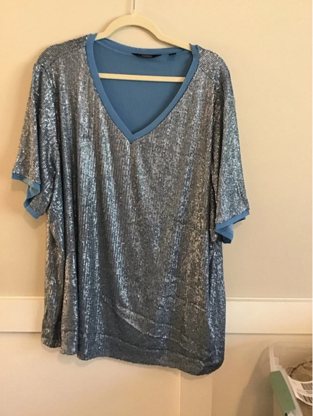 Dennis basso 2x, blouse, new, mesh lined vneck, sequin